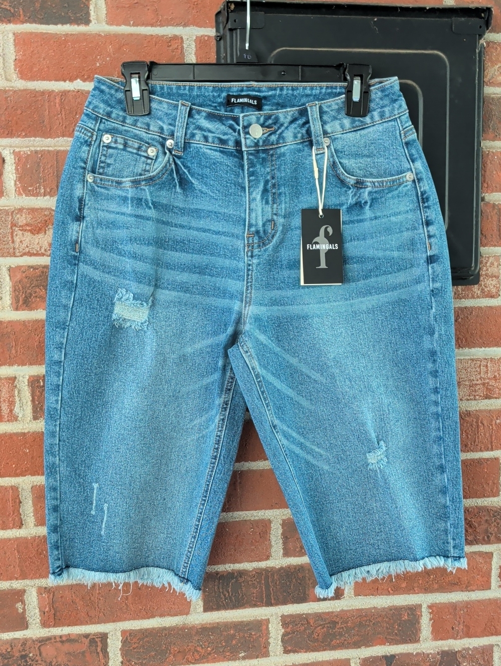 Flamingals Raw Hem Distressed Denim Bermuda Shorts Size M